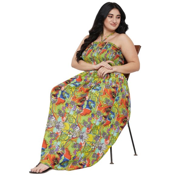 Floral Print Multicolor Polyester Tube Dress for Women - Picture 7 of 7